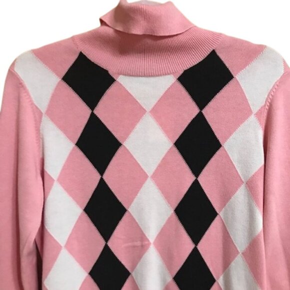 Polo Jeans Ralph Lauren Argyle Turtleneck Sweater Pink /Black Diamond Size Large - Picture 2 of 7